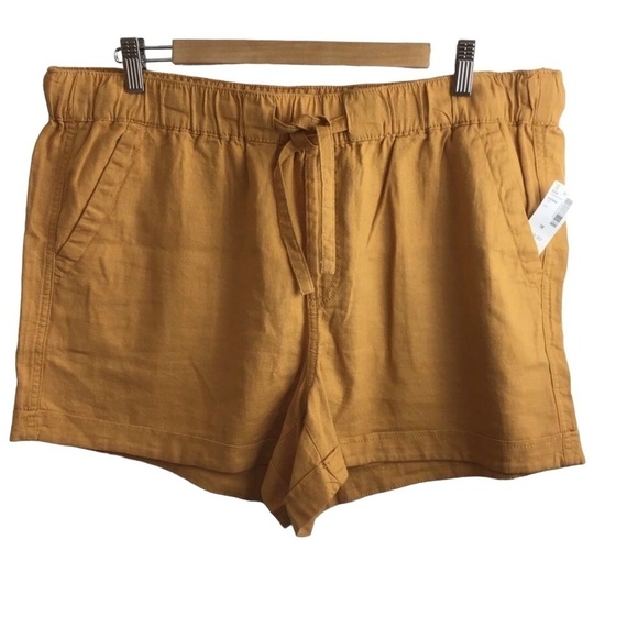 Reitmans 𝅺linen blend shorts bermudas yellow/gold elastic waist cozy size 18 - Picture 1 of 11